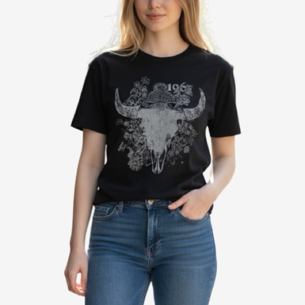 Ralph Lauren Denim & Supply | Western Skull Bull Graphic Relaxed Tee Small Y2K